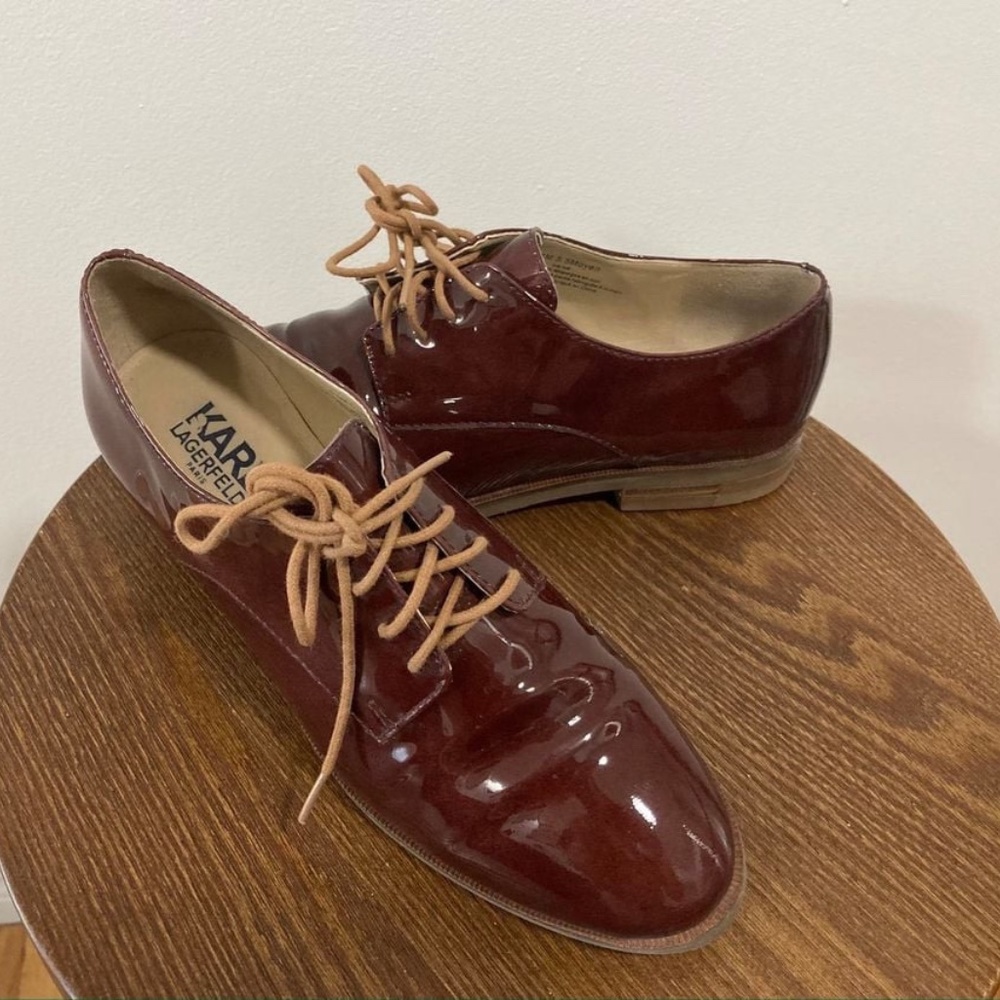 Like-New- Karl Lagerfeld Iva Patent Leather Oxford Red Shoes (5.5)